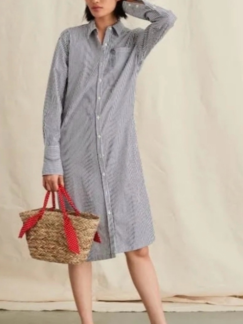 ALEX MILLS Blue and White Striped Shirt Dress size Large - Picture 2 of 11